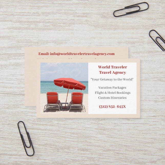 Sand Agent Travel Agency Red Beach Chairs Visitenkarte (Vorderseite/Rückseite Beispiel)