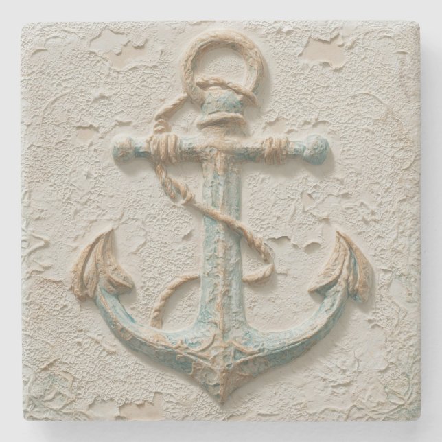 Sand and Aqua Coastal Anchor Art Steinuntersetzer (Vorderseite)