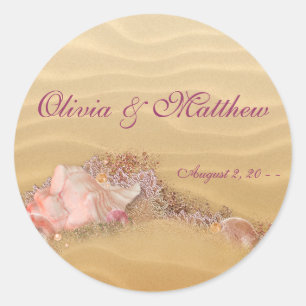 Sand Beach Seashell Beach Wedding Favor Labels Runder Aufkleber