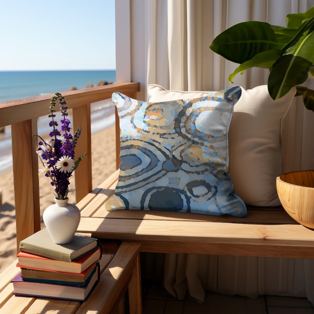 Sand Beige Brown Grau Aquamarin Blue Circles Art Kissen (Von Creator hochgeladen)