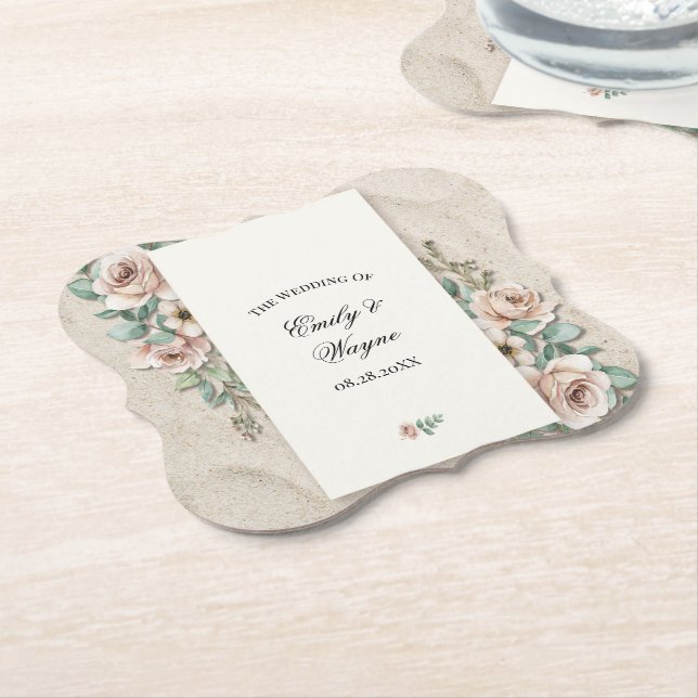Sand-Beige-Sagegrüne Florale Hochzeit Untersetzer (angewinkelt)