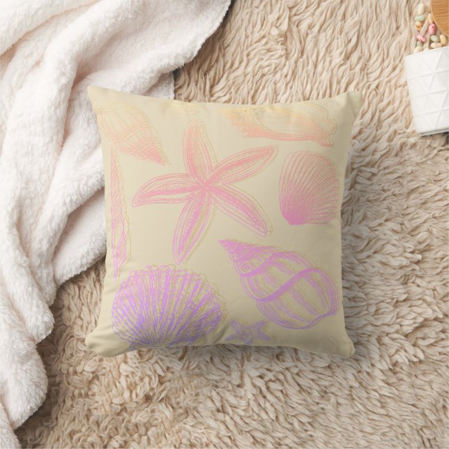 Sand Beige Seashell Ombre Pink Coastal Beach House Kissen (Decke)