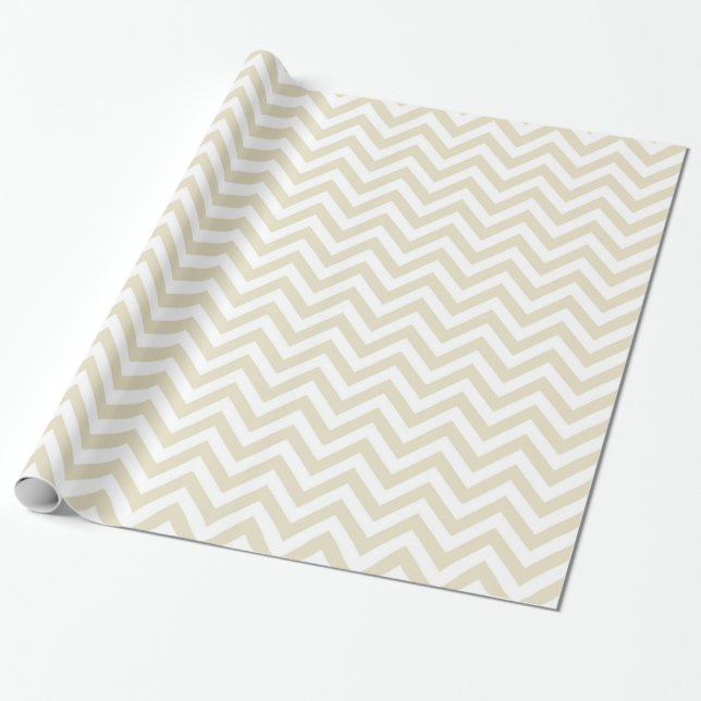 Sand Beige White Large Zickzack ZigZag Muster Geschenkpapier (Ungerollt)