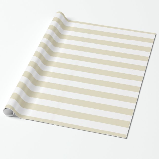 Sand Beige White XL Streifen Muster Geschenkpapier (Ungerollt)
