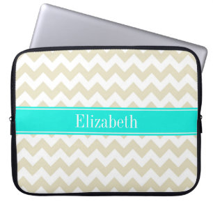 Sand Beige White Zickzack Bright Aqua Name Monogra Laptopschutzhülle