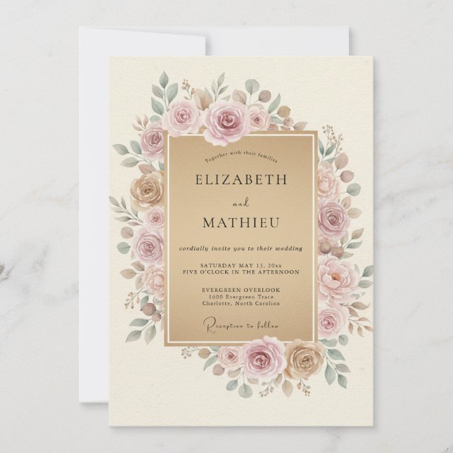Sand-Blush-Hochzeit Einladung (Vorderseite)