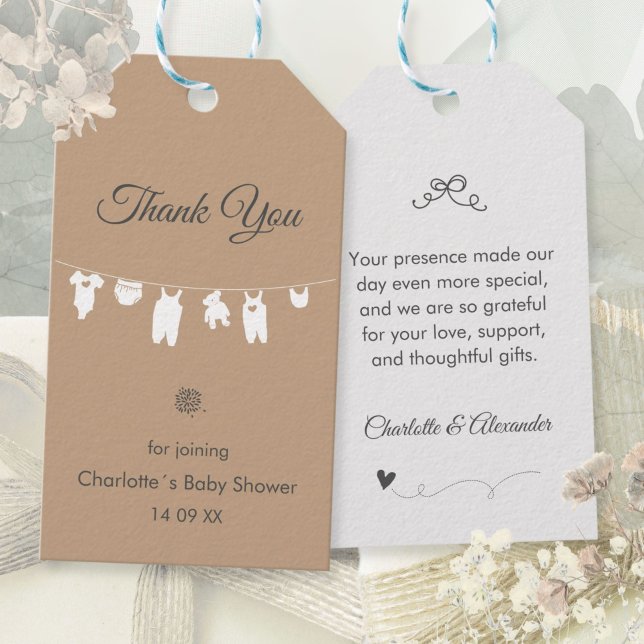 Sand Boho Elegant Vielen Dank Baby Shower Geschenkanhänger (Sand Boho Elegant Thank You Baby Shower Gift Tags ©Susanne Sachers - Sunny Mind 🌞)