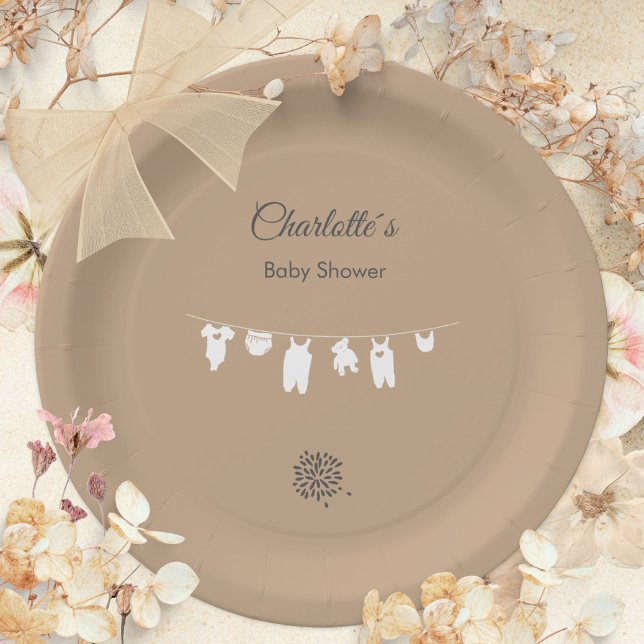 Sand Boho Minimalistisch Baby Dusche Pappteller (Sand Boho Minimalist Baby Shower Paper Plates ©Susanne Sachers - Sunny Mind 🌞)