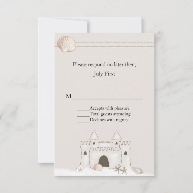 Sand Castle Beach Theme Wedding RSVP Karte (Vorderseite)