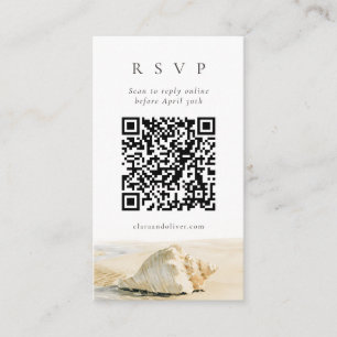 Sand-Creme-Schalen-Küsten-QR-Code-Hochzeits-RSVP-K Begleitkarte