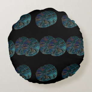 Sand Dollar Abstrakt Künstlerisch Blue Black Gift Rundes Kissen