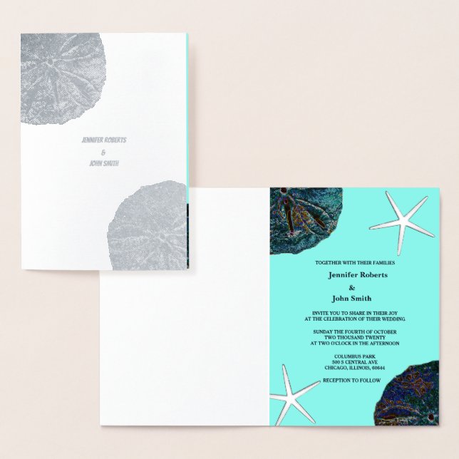 Sand Dollar Abstrakt Seashells Beach Wedding Aquam Folienkarte (Anzeige)
