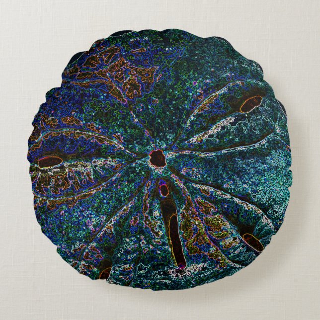 Sand Dollar Art Abstrakt Blue Muster Geschenk Gefa Rundes Kissen (Vorderseite)