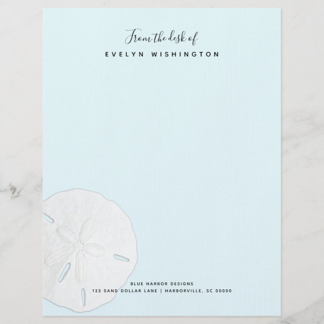 Sand Dollar Bale Blue Business Letters Paper Briefkopf (Vorderseite)