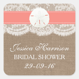 Sand Dollar Beach Brautparty - Korallenriff Quadratischer Aufkleber