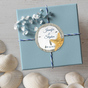 Sand Dollar Beach Driftwood Rustic Wedding Classic Runder Aufkleber