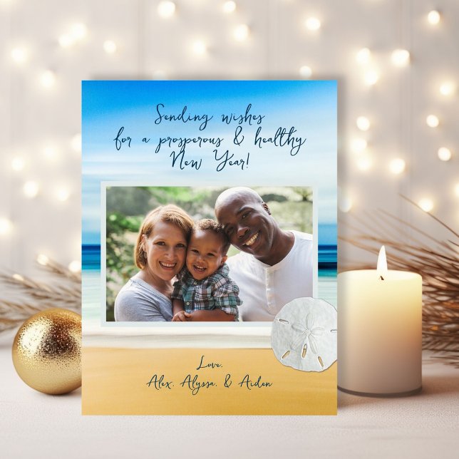 Sand Dollar Beach Happy New Year Foto Postkarte (Von Creator hochgeladen)