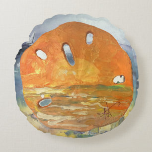 Sand Dollar Beach Ocean Boat Shore Maureen Girard Rundes Kissen