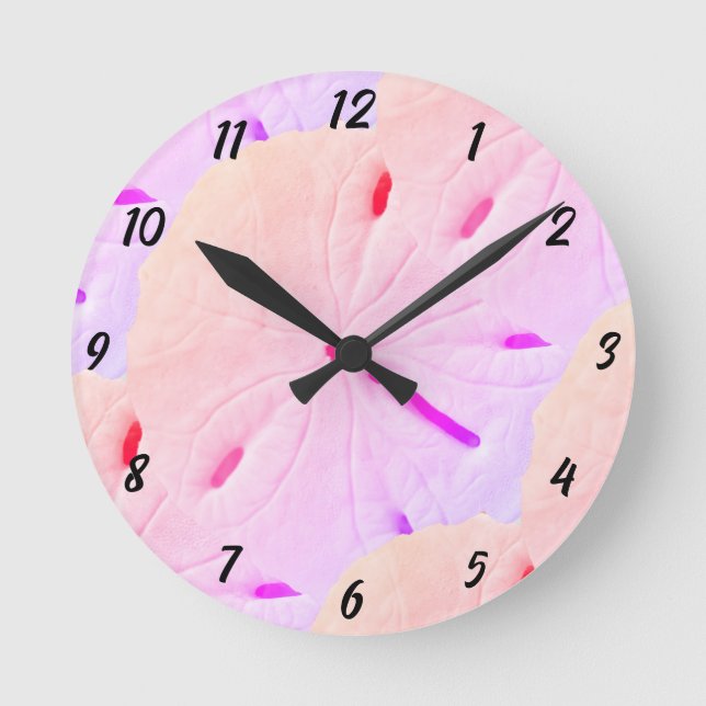 Sand Dollar Beach Pink Lila Kunst Abstraktes Gesch Runde Wanduhr (Vorderseite)