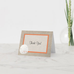Sand Dollar Beach Wedding Dankeschön Card - Orange Dankeskarte