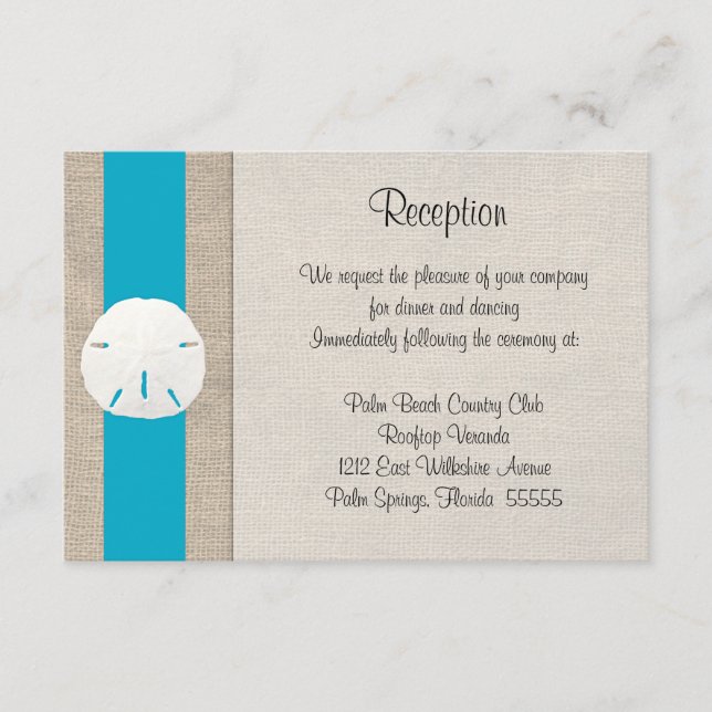 Sand Dollar Beach Wedding Empfang Card Malibu Begleitkarte (Vorderseite)