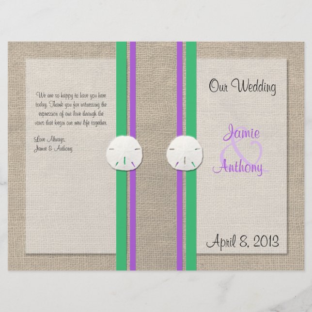 Sand Dollar Beach Wedding Program - Lila Green Gre (Vorderseite)