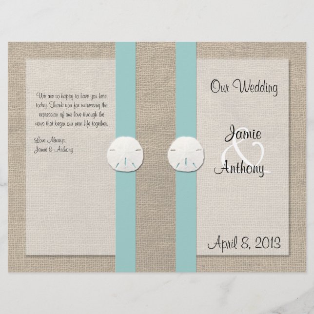 Sand Dollar Beach Wedding Program - Türkis (Vorderseite)