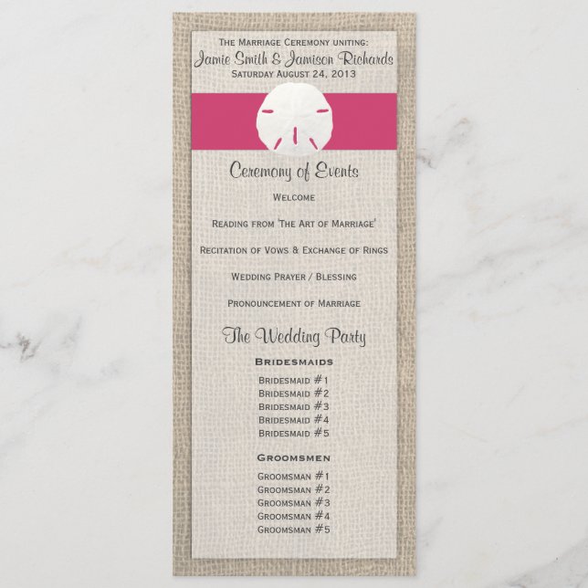 Sand Dollar Beach Wedding Program - Wassermelone Programm (Vorderseite)