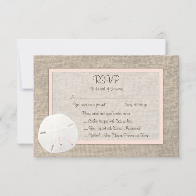 Sand Dollar Beach Wedding RSVP Card - Blush Karte (Vorderseite)