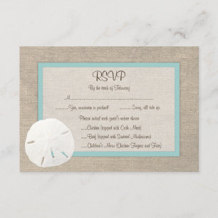 Sand Dollar Beach Wedding RSVP Card - Türkis Karte