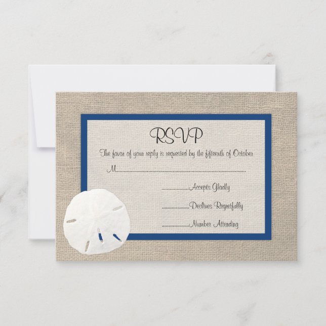 Sand Dollar Beach Wedding RSVP Karte - Peacock Blu (Vorderseite)