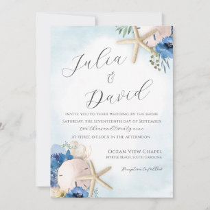 Sand Dollar Blue Floral Beach Einladung Hochzeitsf