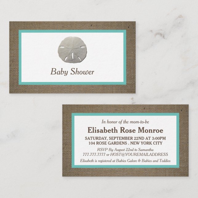 Sand Dollar & Burlap Baby Shower Ticket Einladung (Vorne/Hinten)