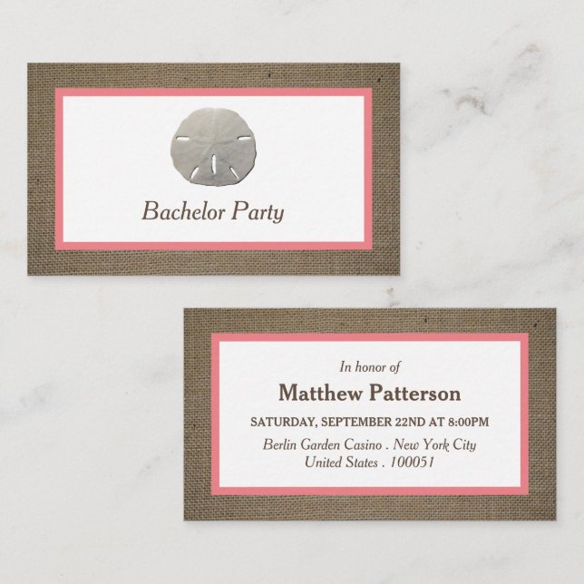 Sand Dollar & Burlap Bachelor Party Ticket Einladu (Vorne/Hinten)