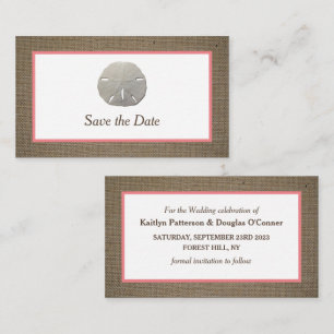 Sand Dollar & Burlap Save the Date Card Visitenkarte