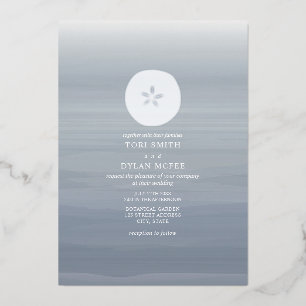 Sand-Dollar-Chambray-Aquarell-Strandhochzeit Folieneinladung
