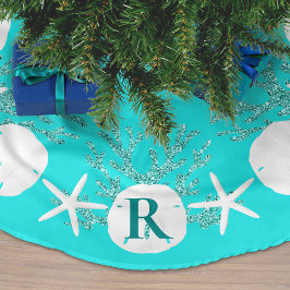 Sand Dollar Christmas Aqua Blue Monogram Polyester Weihnachtsbaumdecke