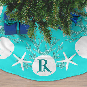 Sand Dollar Christmas Aqua Blue Monogram Polyester Weihnachtsbaumdecke