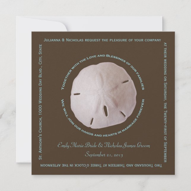 Sand Dollar Cube Text Design Wedding Einladung (Vorderseite)