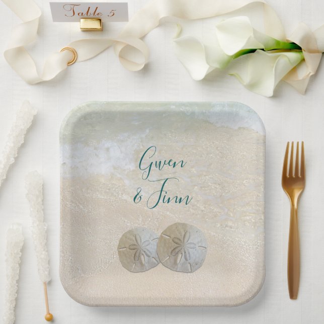Sand Dollar Edge of Sea Wedding Pappteller (Hochzeit)