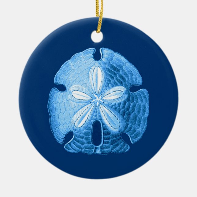 Sand Dollar in Shades von Indigo Blue Keramik Ornament (Vorne)
