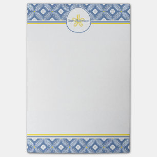 Sand-Dollar mit blauem u. weißem Blumen- u. Post-it Klebezettel