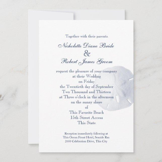 Sand Dollar Navy Blue Wedding Einladung (Vorderseite)