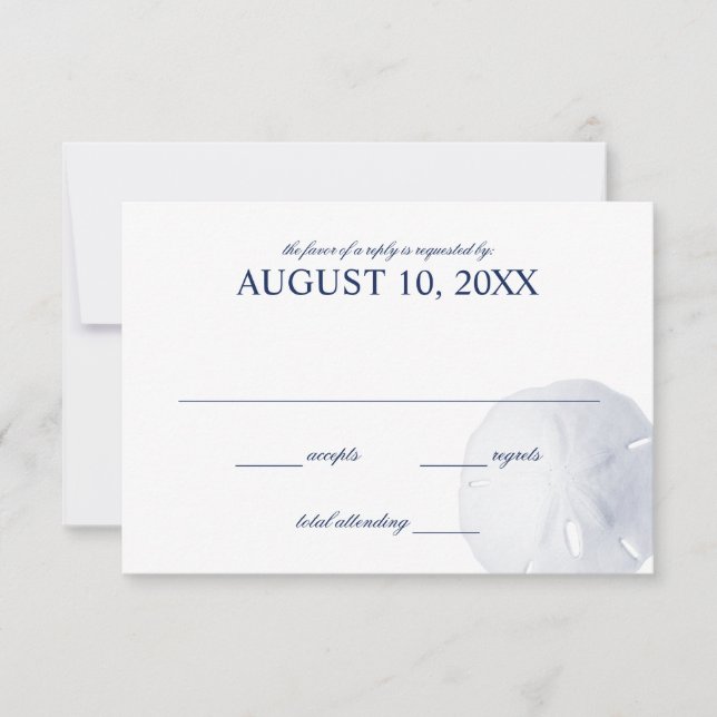Sand Dollar Navy Blue Wedding RSVP (Vorderseite)