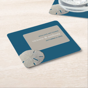Sand Dollar, Ocean Blue Beach Hochzeit Rechteckiger Pappuntersetzer