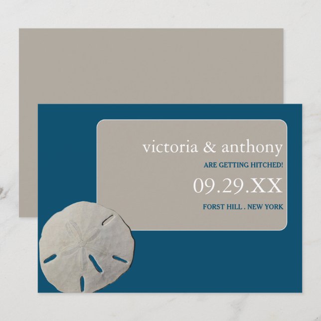 Sand-Dollar Ocean Blue Beach Hochzeit Save the Dat Save The Date (Vorne/Hinten)