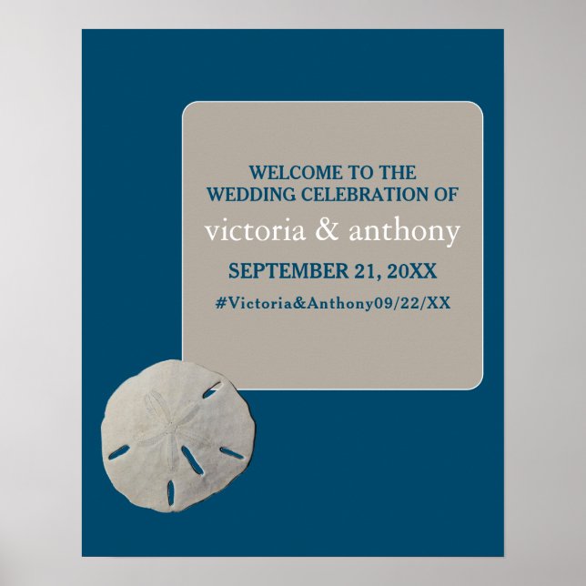Sand Dollar, Ocean Blue Beach Hochzeit Willkommen Poster (Vorne)