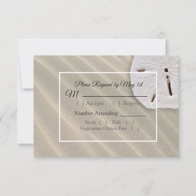 Sand Dollar Oceanic Wedding RSVP Karte (Vorderseite)