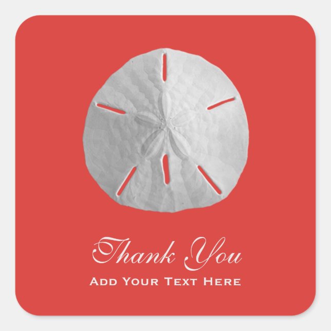Sand Dollar on Red Danke Quadratischer Aufkleber (Vorderseite)