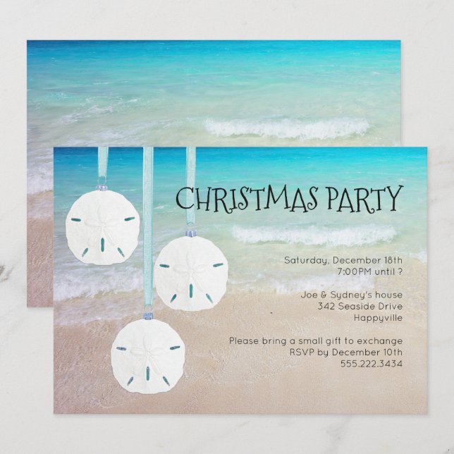 Sand Dollar Ornaments Weihnachts Party Beach Einladung (Vorne/Hinten)